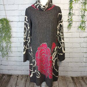 SAND STUDIO SWEATER DRESS, WOMENS, LONG SLEEVE, COWL NECK, FLORAL, SIZE SMALL